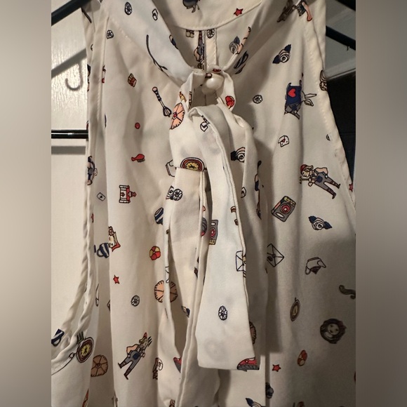 Anthropologie Urban Outfitters Circus Print Sleeveless Tie Front Blouse M New - Picture 2 of 6